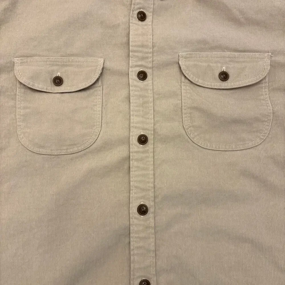 J.Crew Classic Men's Large Beige Corduroy Button Down Shirt Double Pocket